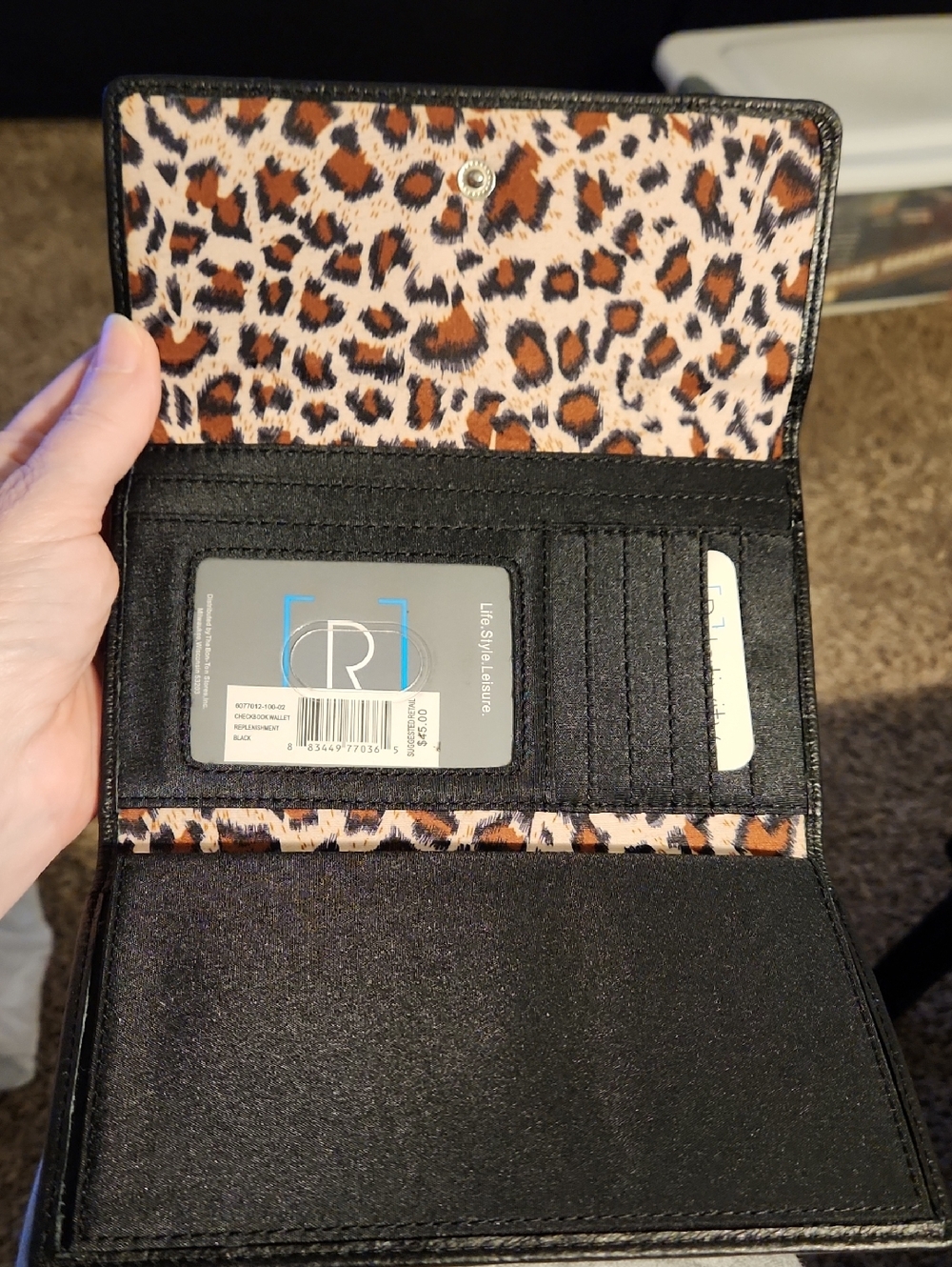 Leopard Print Trifold Wallet with Black Interior NWT retail $45